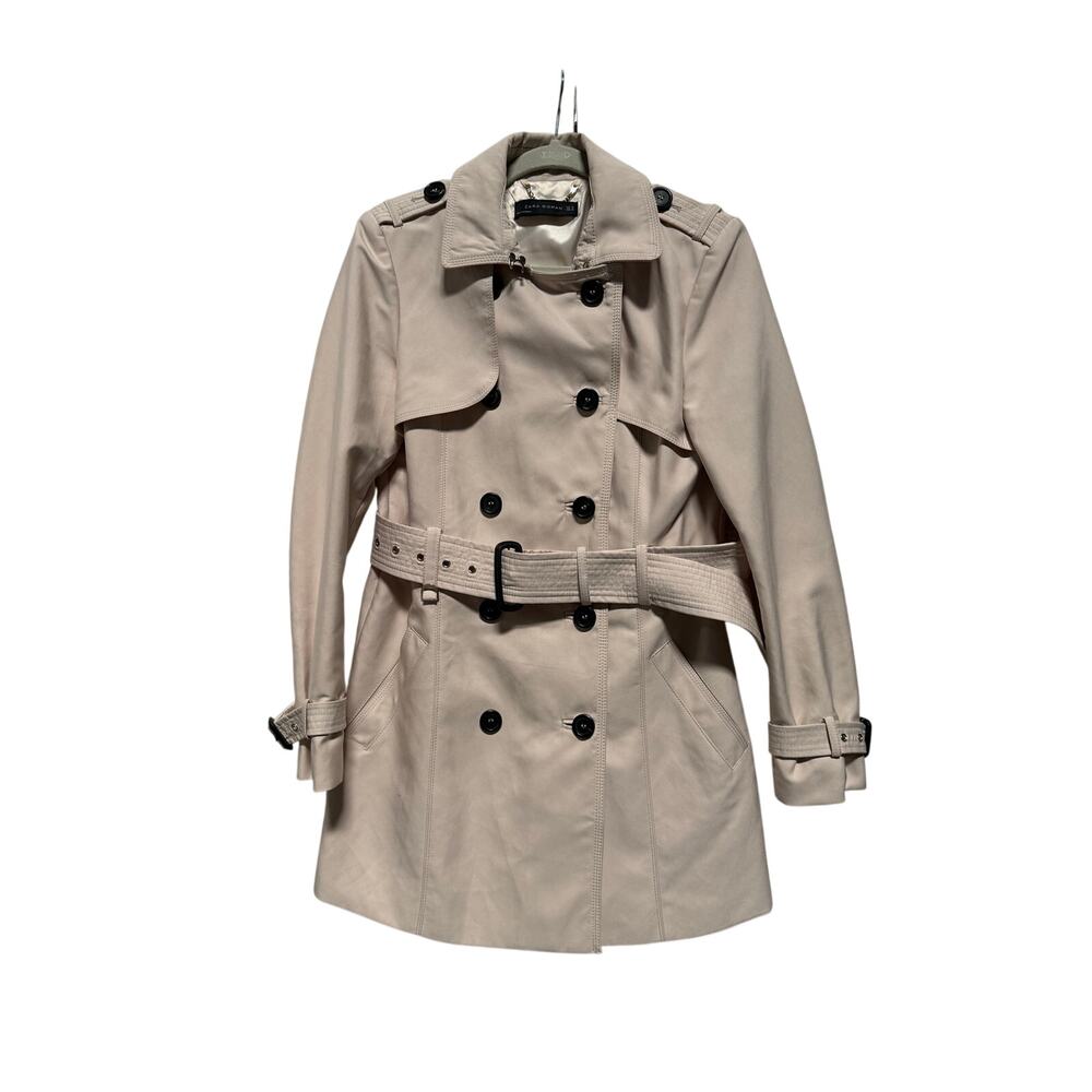 Zara Woman Trench Coat Womens Medium Tan WaterProof Belted Double Breasted
